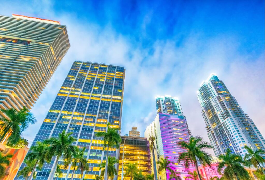 Colorful modern buildings in Downtown Miami, Florida