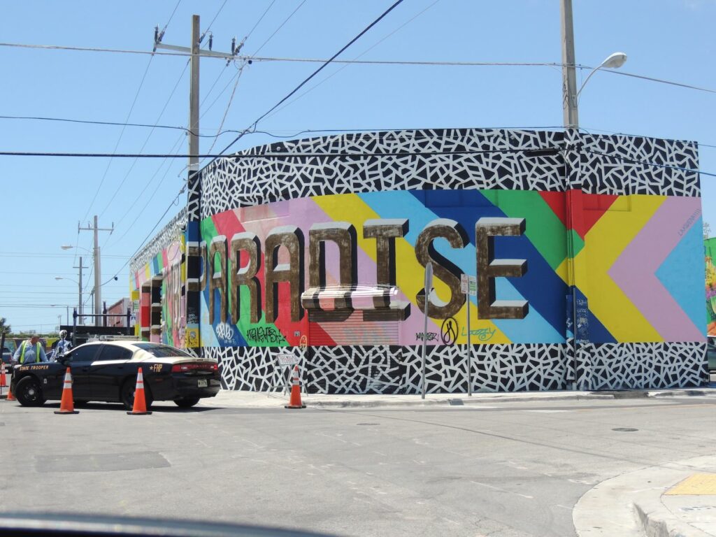 Colorful street art and murals in Wynwood, Miami Florida
