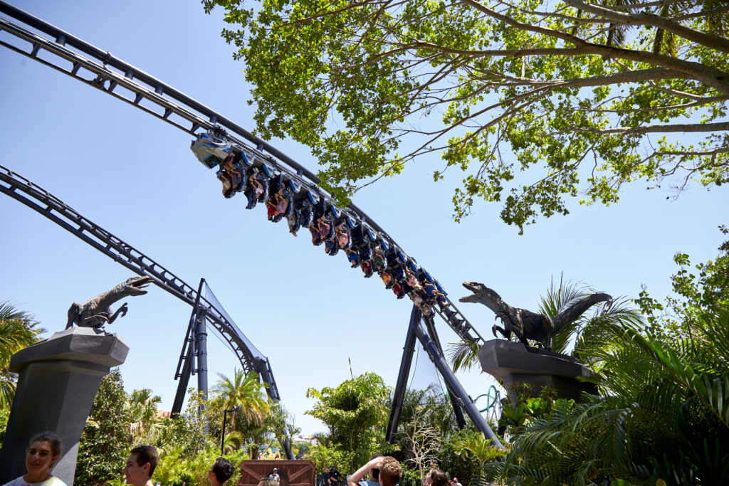 Jurassic World roller coaster at Universal Studios Park during Orlando theme park vacation