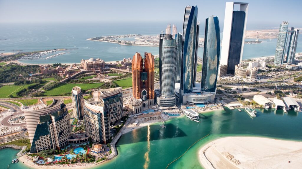 The Abu Dhabi skyline from the air
