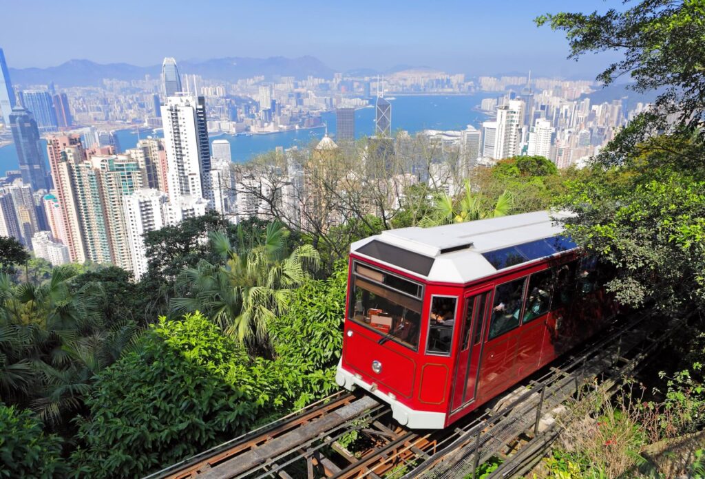 Hong Kong Victoria peak streetcar, during an excursion