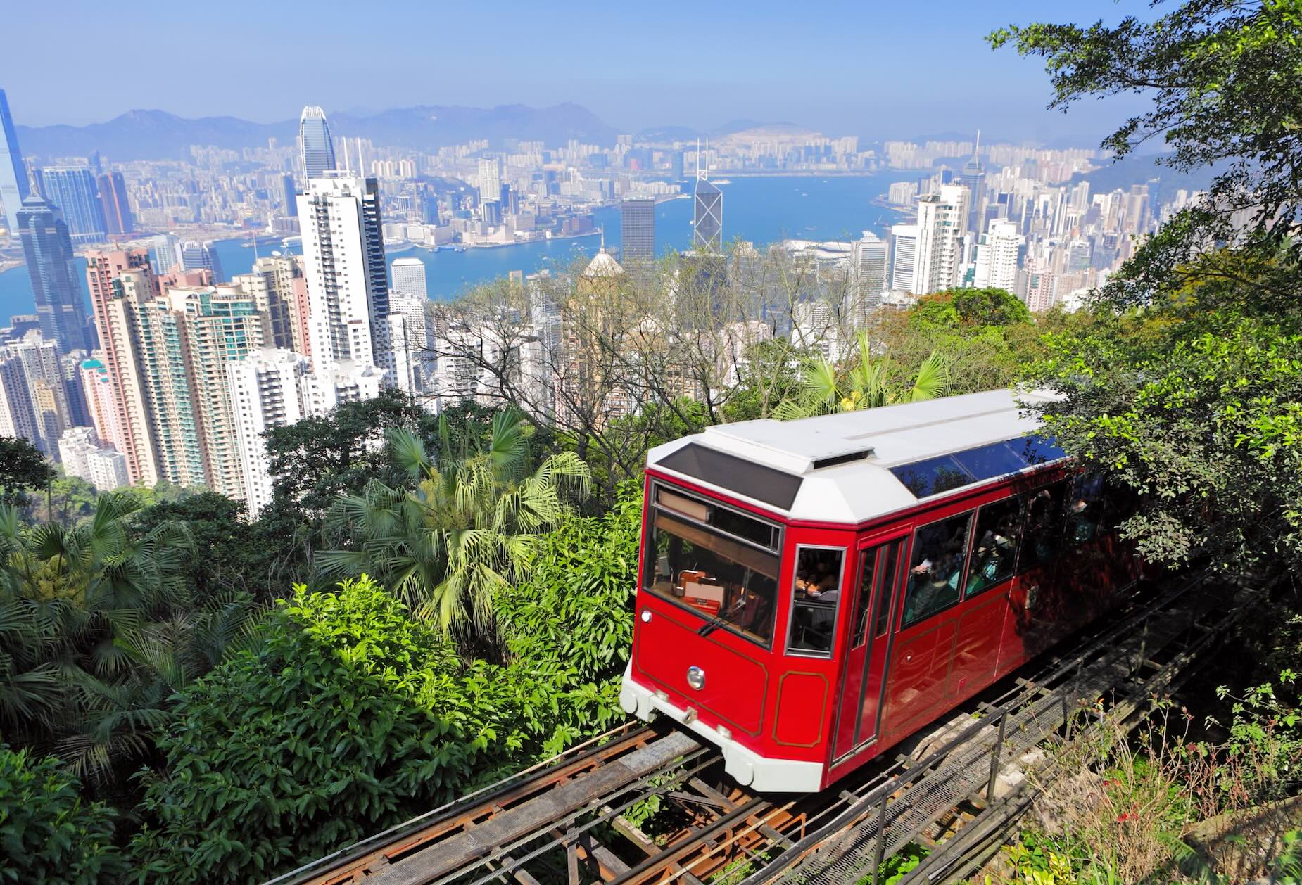 Hong Kong Victoria peak streetcar, during an excursion