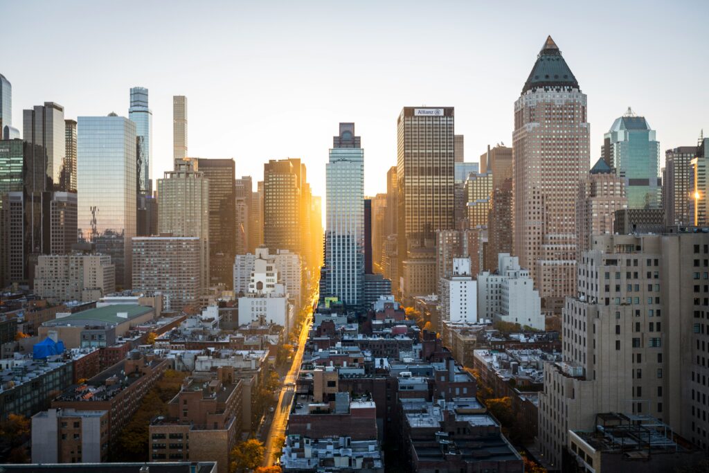 View of New York City skyline from observation deck during New York city break