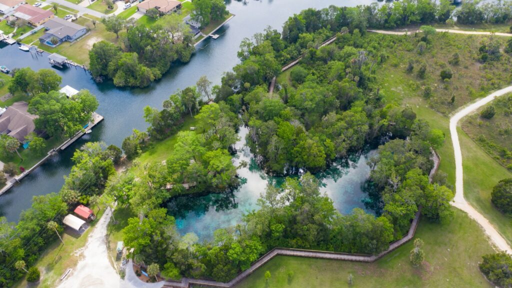 Crystal River drone shot during vacation to the United States