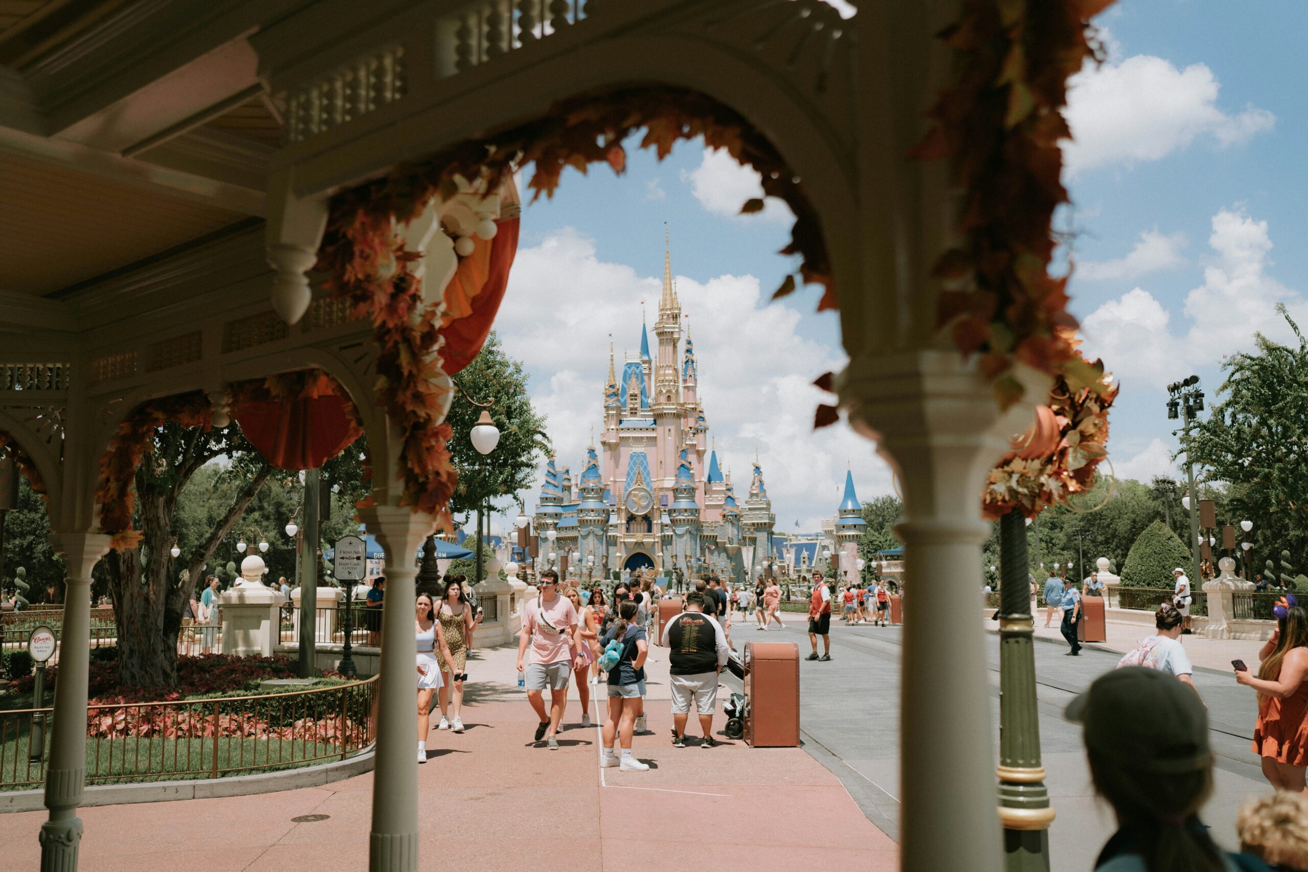 Magic Kingdom with Halloween decorations at Walt Disney World in Florida