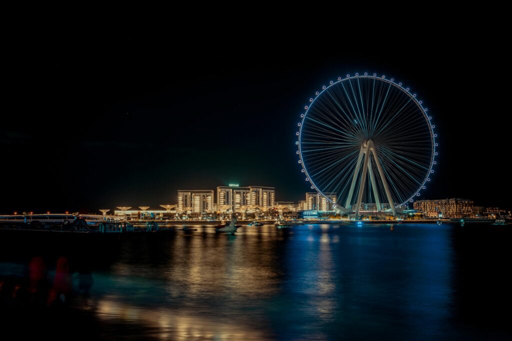 Dubai skyline with the Ain Dubai Ferris wheel on Bluewaters Island