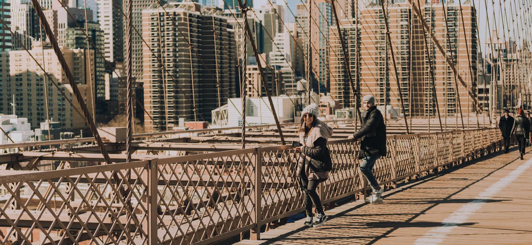 Brooklyn Bridge New York - NYC United States Walkers on bridge