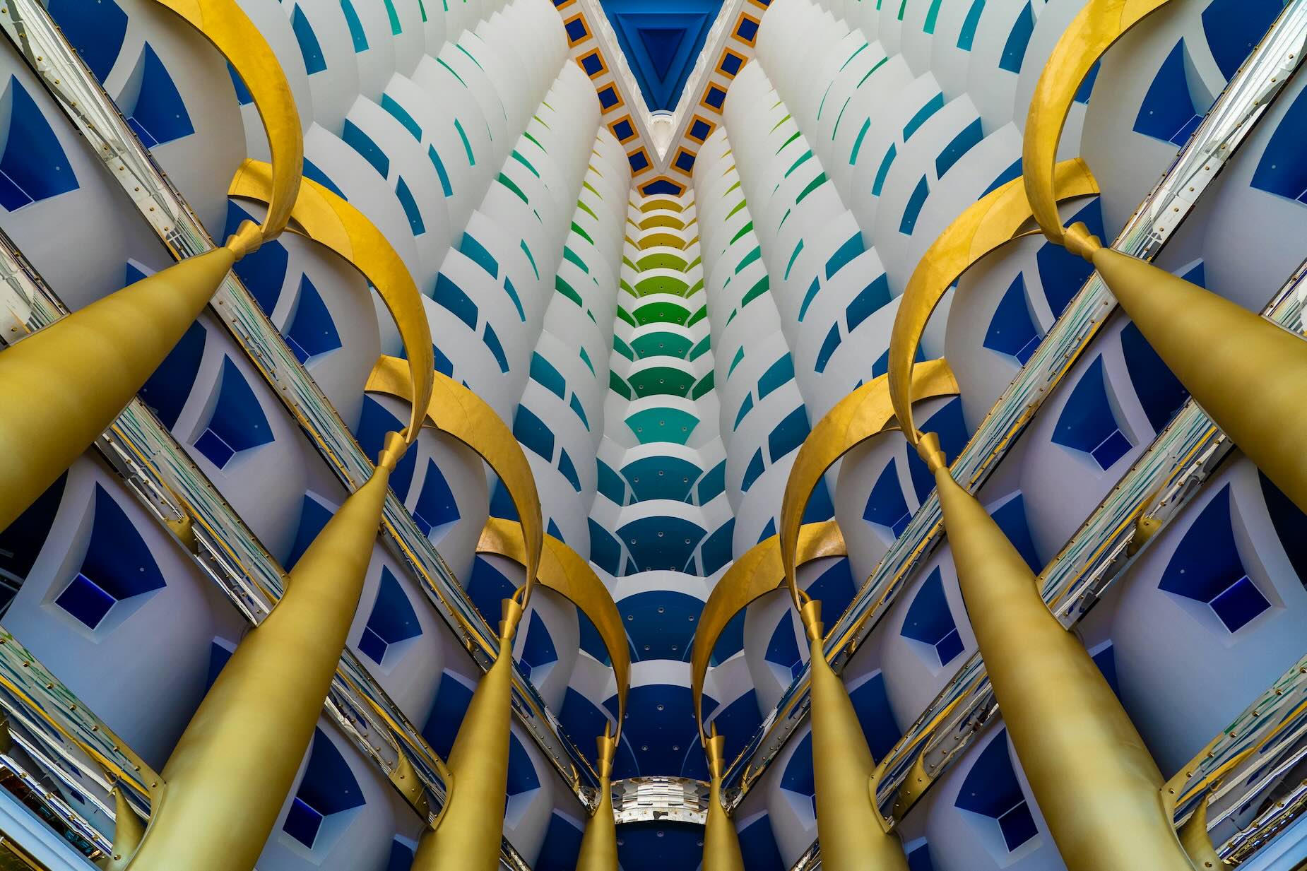 Views of the Burj Al Arab in Dubai, iconic luxury seaside hotel