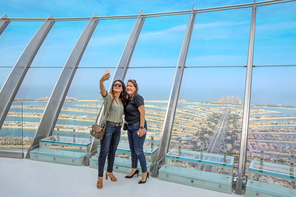 Panoramic views of Palm Jumeirah from The View at The Palm in Dubai