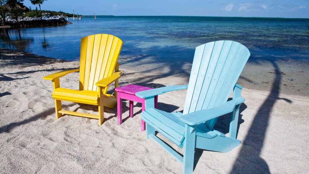Beach chairs on The Florida Keys - relaxation during a 14-day round trip Florida with flight