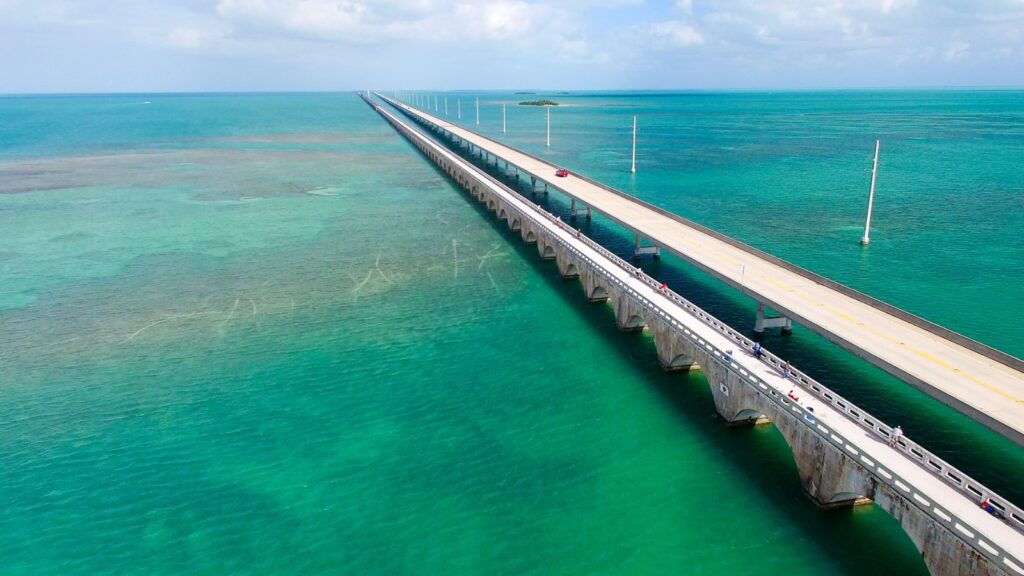 Road along the coast in The Florida Keys - road trip to America's southernmost point