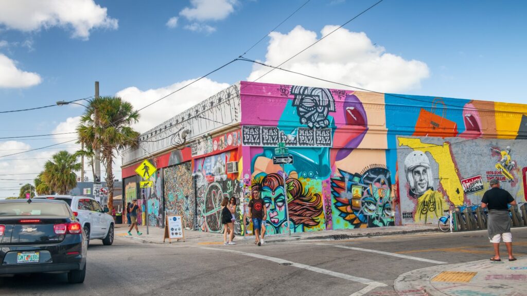 Street art and murals in Wynwood Walls, creative neighborhood in Miami