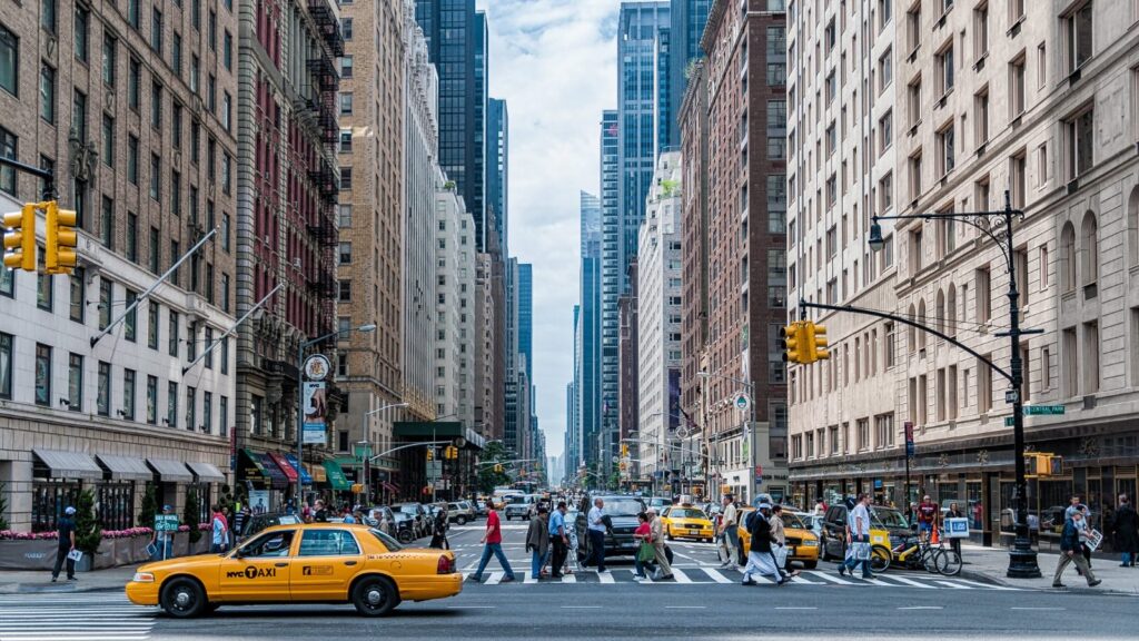 Typical yellow cabs in New York City on the streets during New York City city break