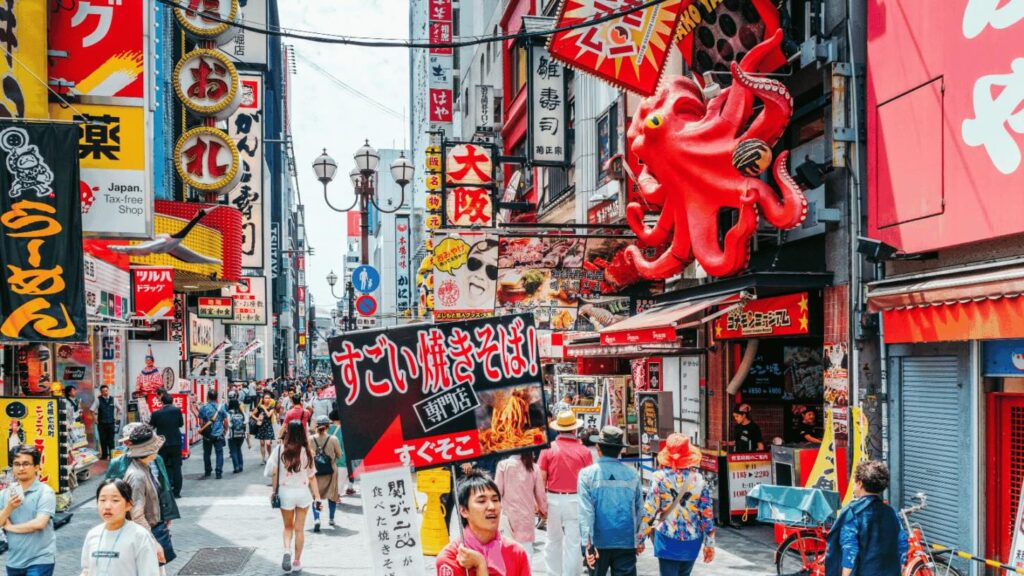 Dotonbori Osaka, shopping and local snacks during city break Japan