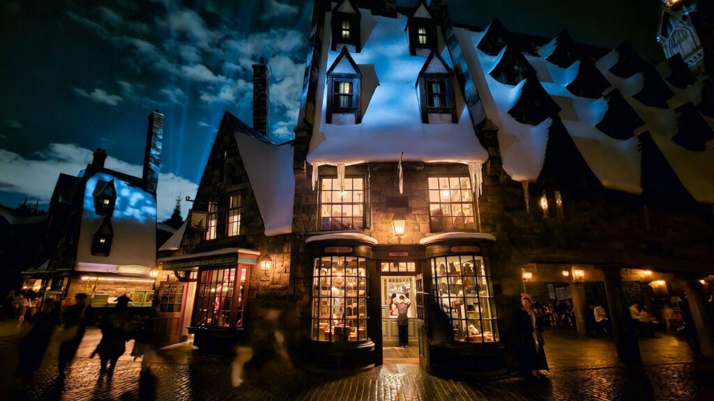 Harry Potter-themagebied met Hogsmeade-winkels in Universal Studios Japan