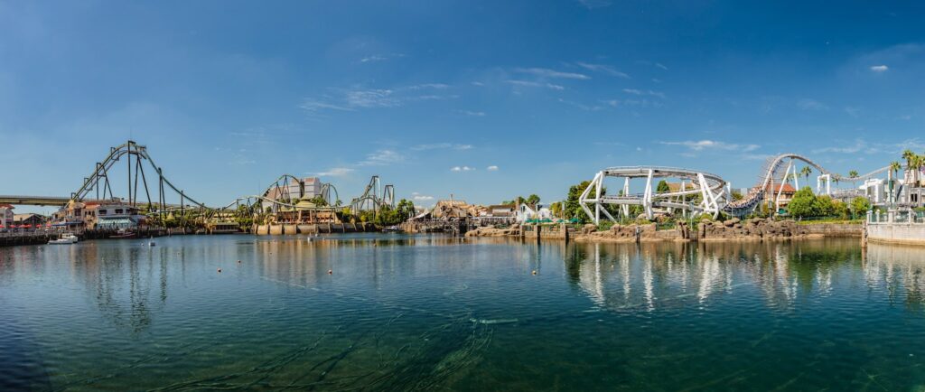 Skyline van Universal Studios Japan Osaka met overzicht van attracties
