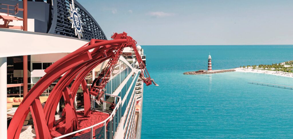 MSC World America Cruise Cliffhanger entertainment swing on deck