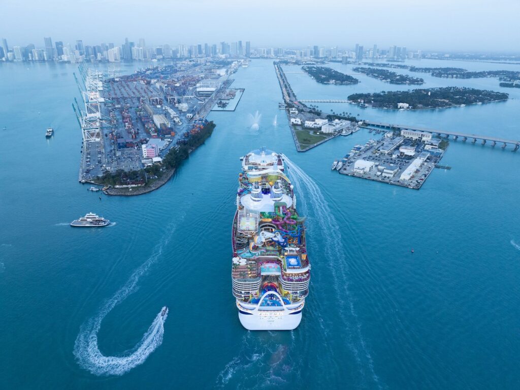 Royal Caribbean's cruise ship Icon of the Seas sails into the port of Miami