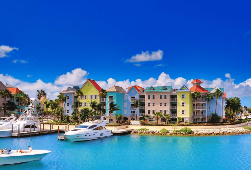 Nassau, Bahamas - Colored waterfront homes