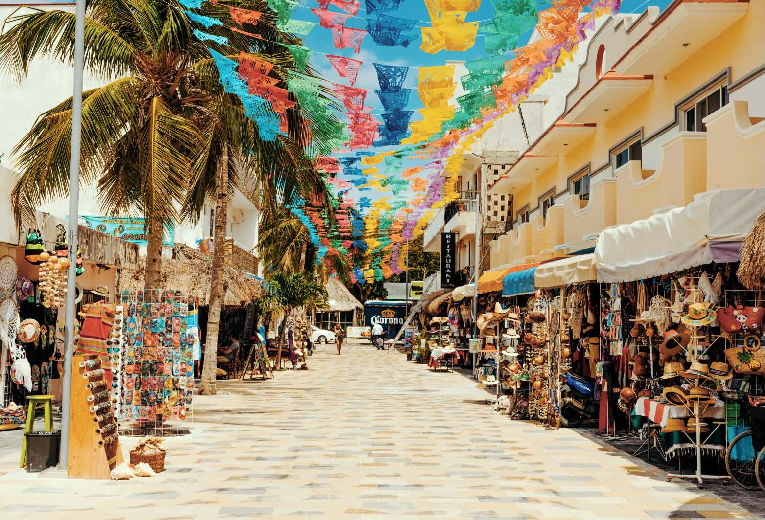 Street with flags, Cozumel Mexico