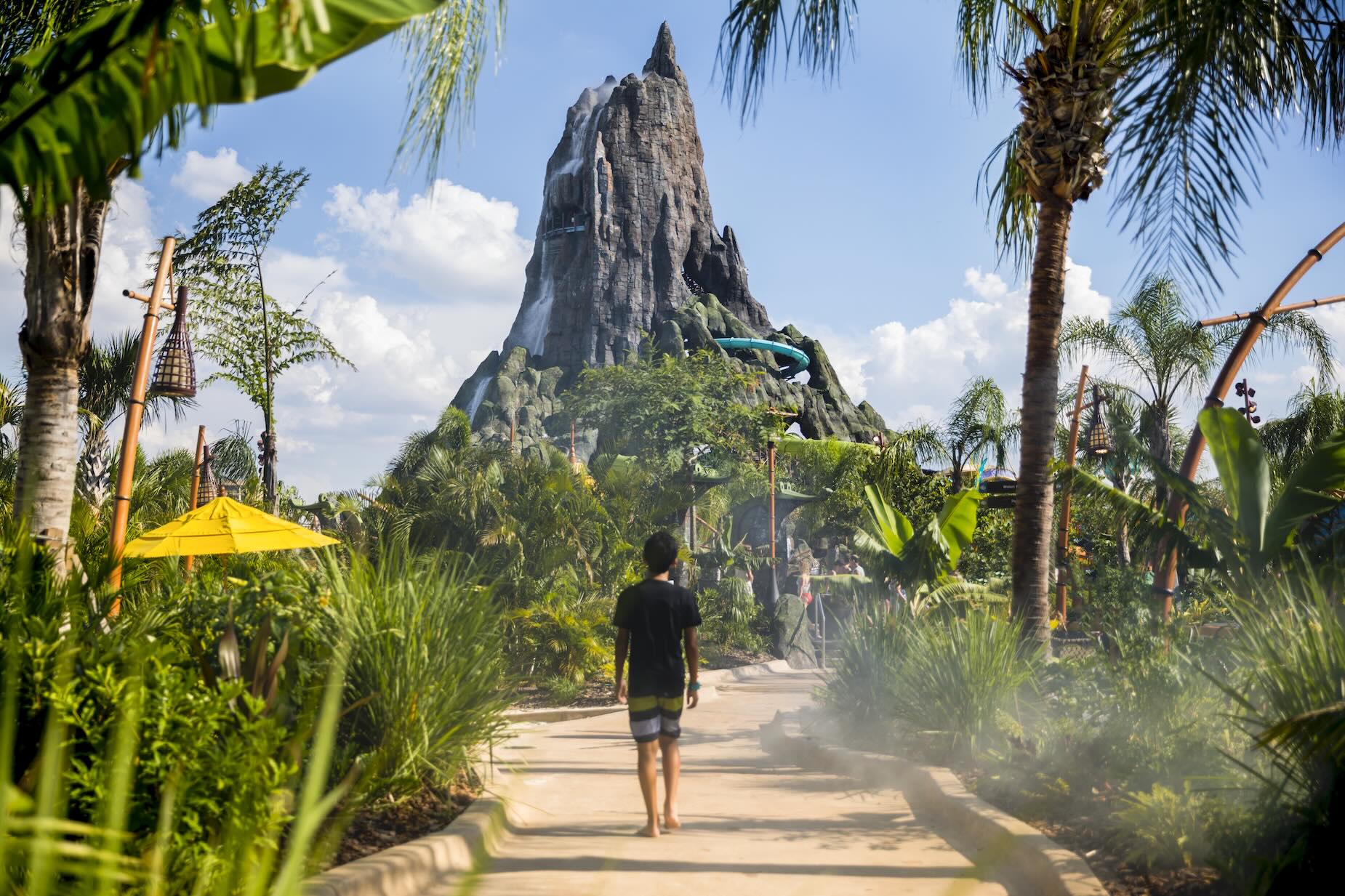 Universal Orlando Resort, Volcano Bay water park with view of volcano 