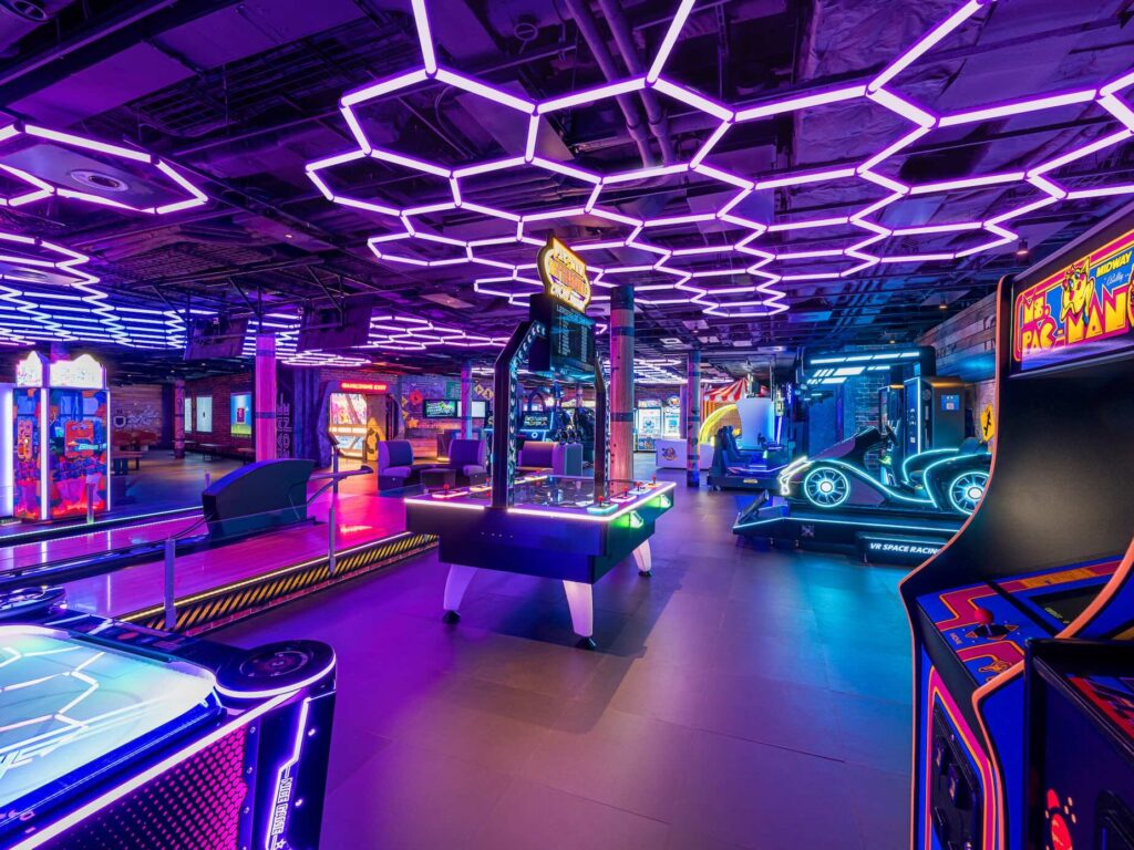 Kid-friendly game zone on Norwegian Aqua cruise ship with activities