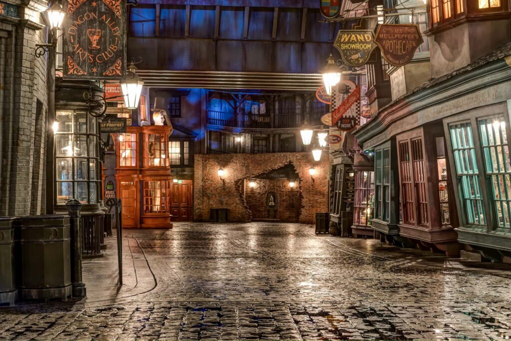 Diagon Alley in de avond tijdens een Harry Potter reis