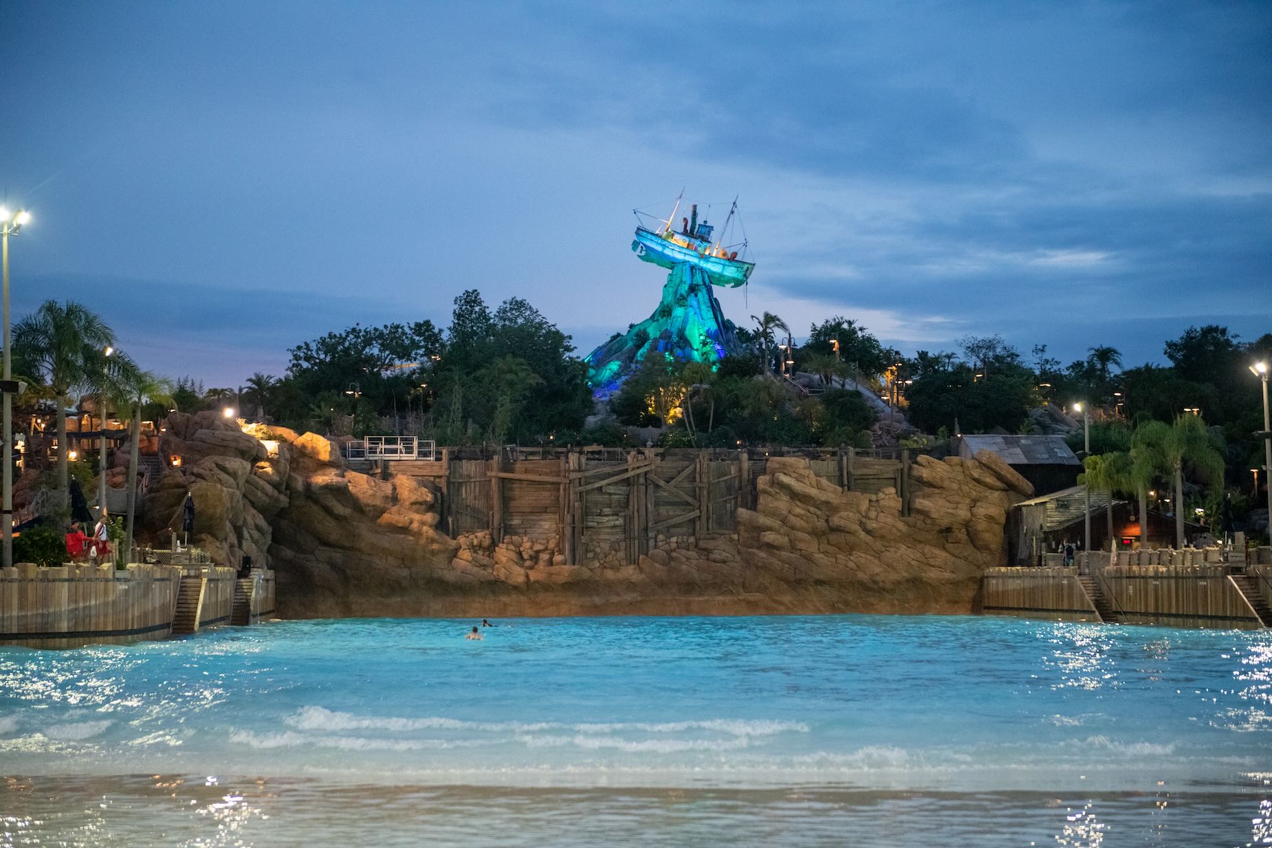 Water park Disney's Typhoon Lagoon by night, located in Orlando