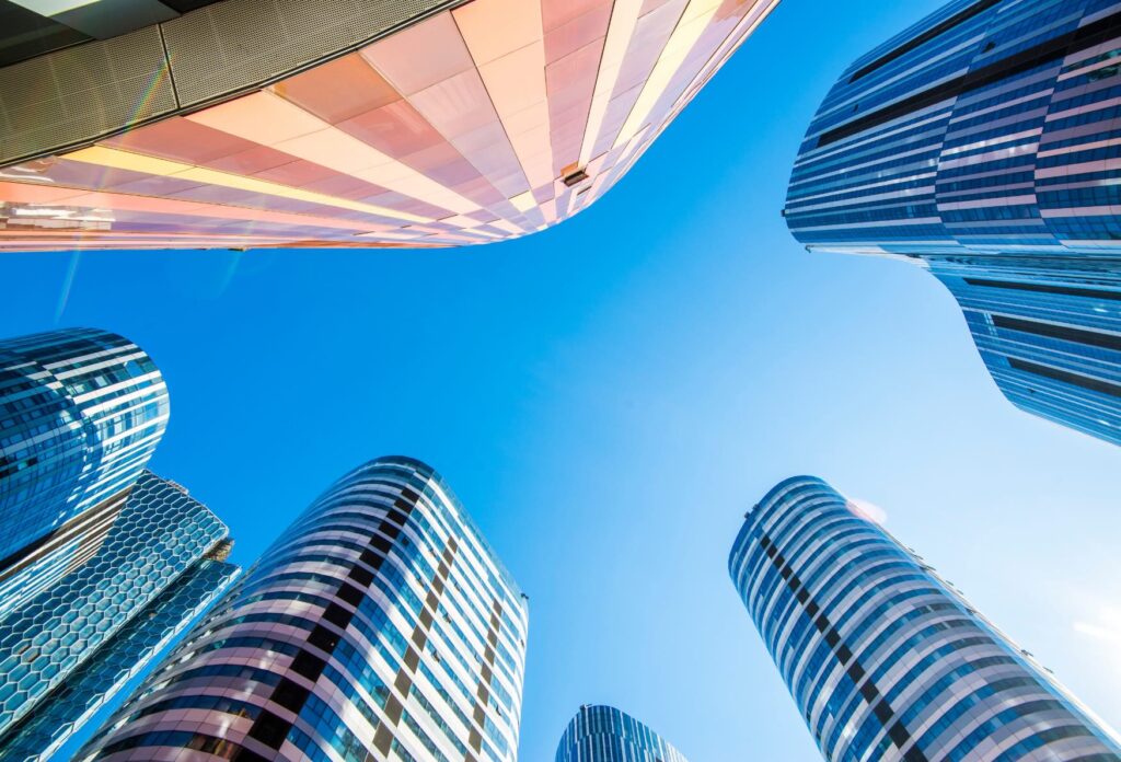 Gebouwen in Sanlitun, een moderne wijk tijdens een reis naar China