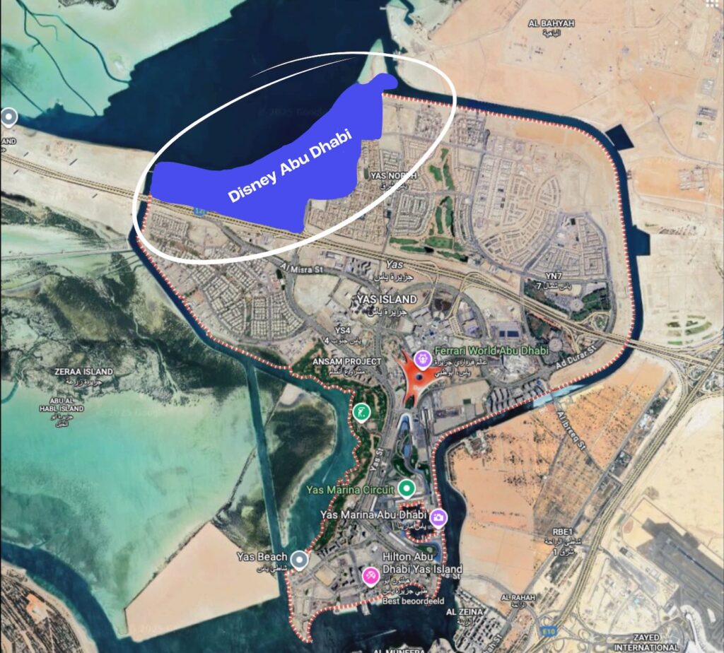 The location of Disney Abu Dhabi on Yas Island