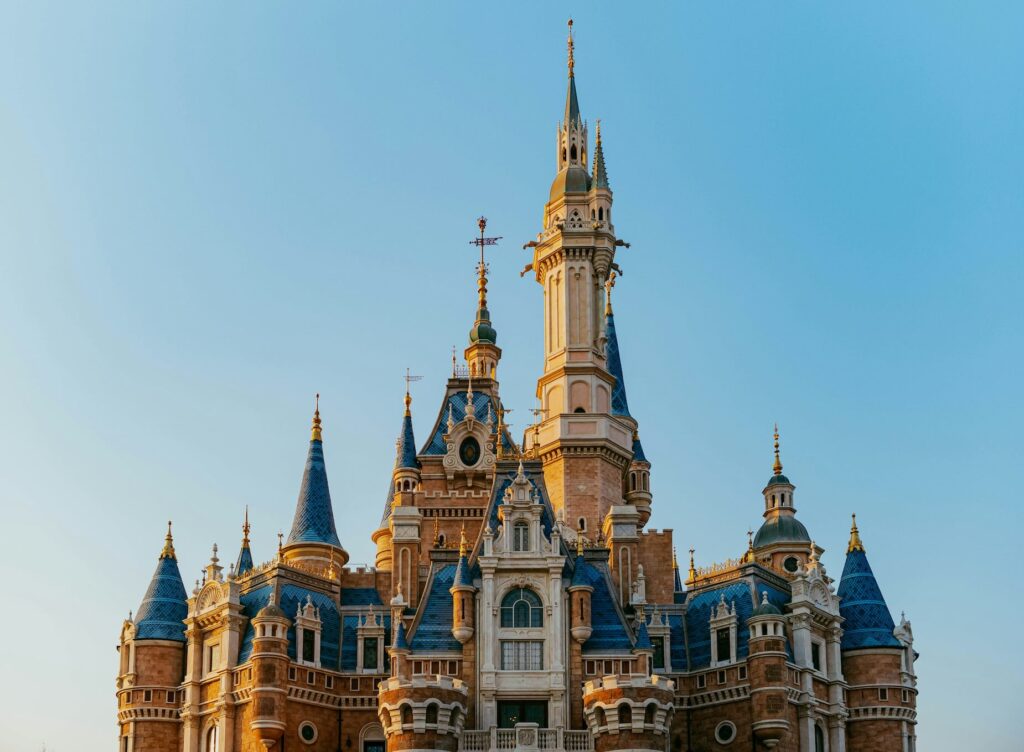 Castle golden hour at Disney in Shanghai, one of the parks in China