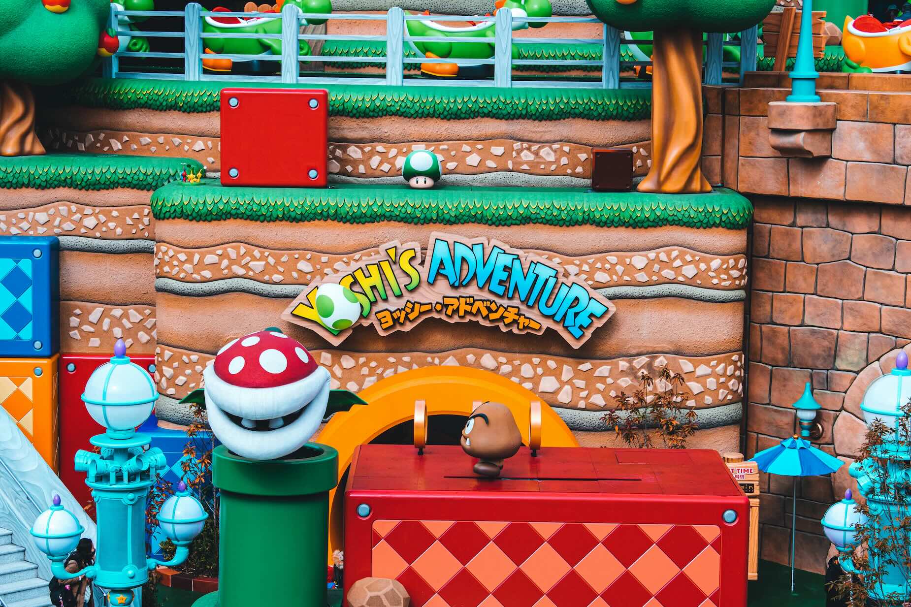 Kleurrijke Yoshi’s Adventure-attractie in Universal Studios Japan Osaka