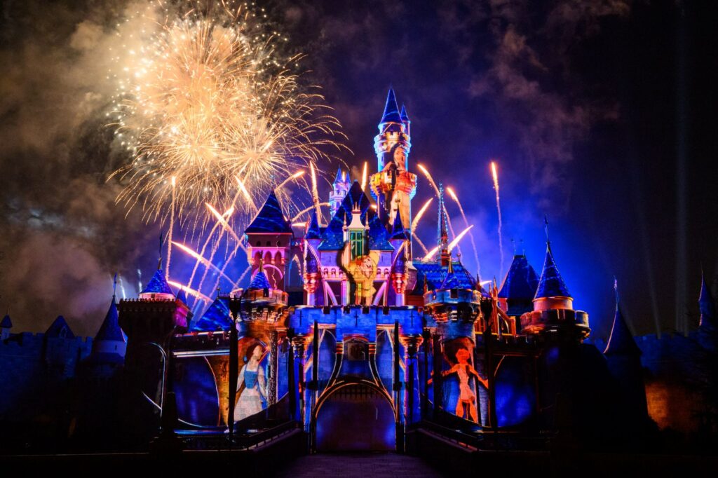 Disneyland Anaheim fireworks show at the castle