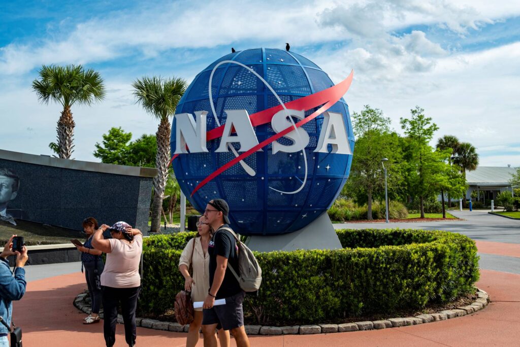 The NASA logo at the Kennedy Space Center in Florida
