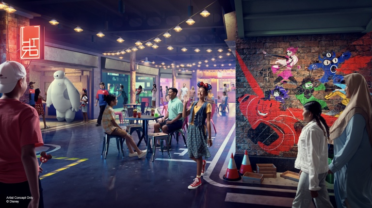 Big Hero Six alley, one of the themed areas aboard the Disney Adventure