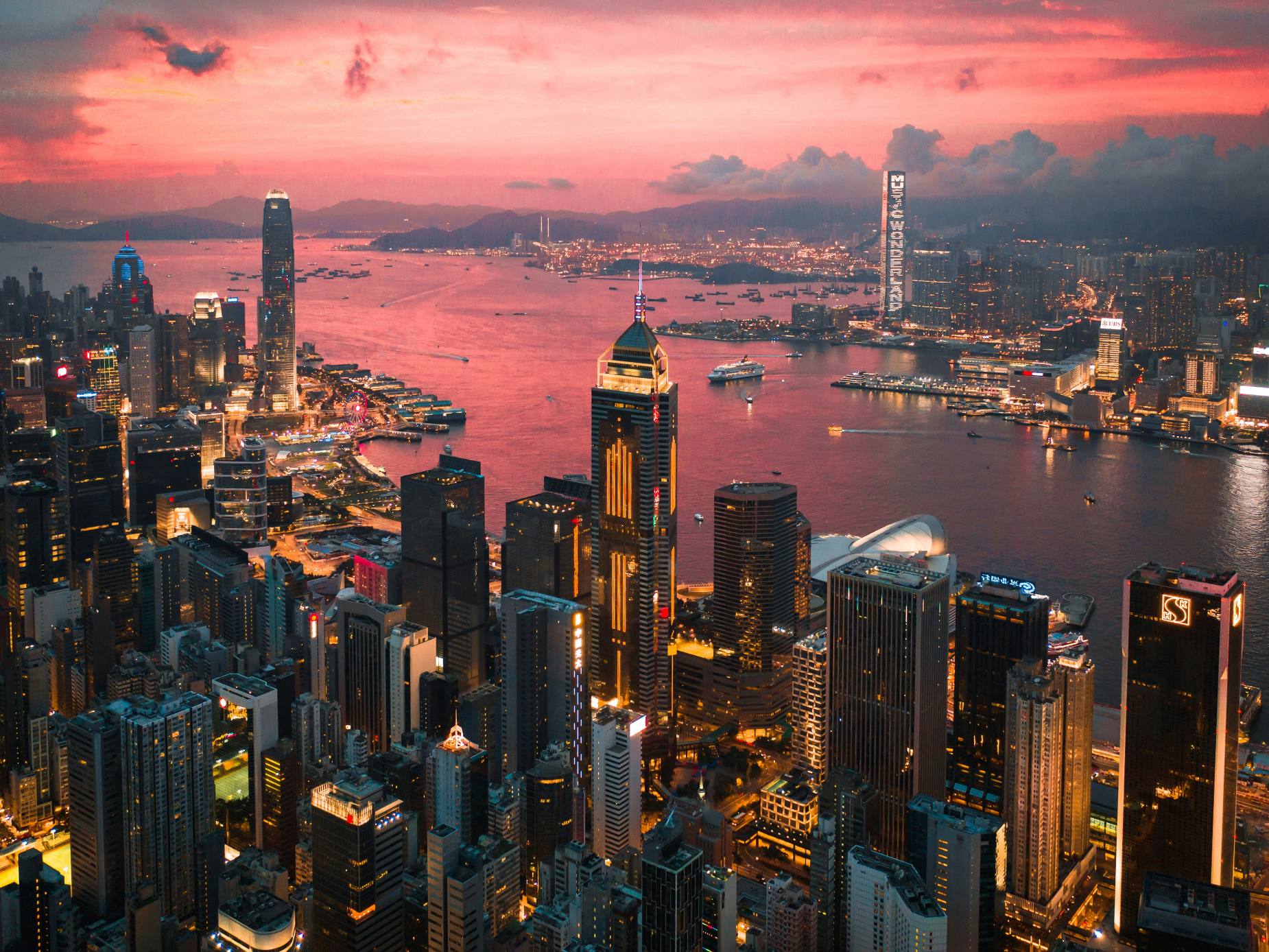 Hong Kong's Victoria Harbour with lights