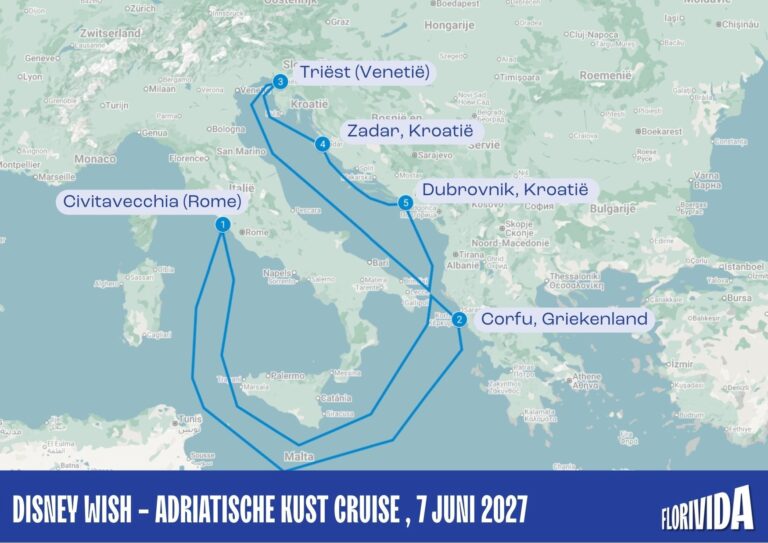 Map van Disney Wish Adriatische kust cruise, 7 Juni 2027
