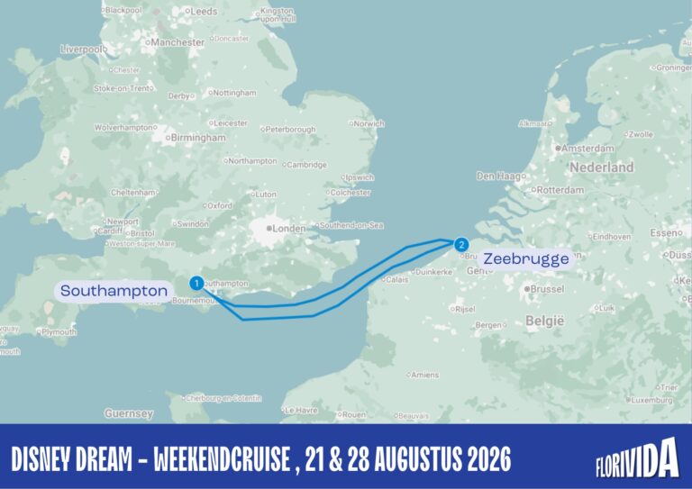 Routekaart Disney Dream tijdens Europese cruise in 2026