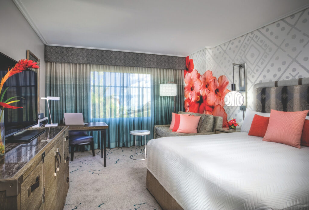 Standard King, luxury bedroom Loews Royal Pacific Resort during a vacation to Orlando