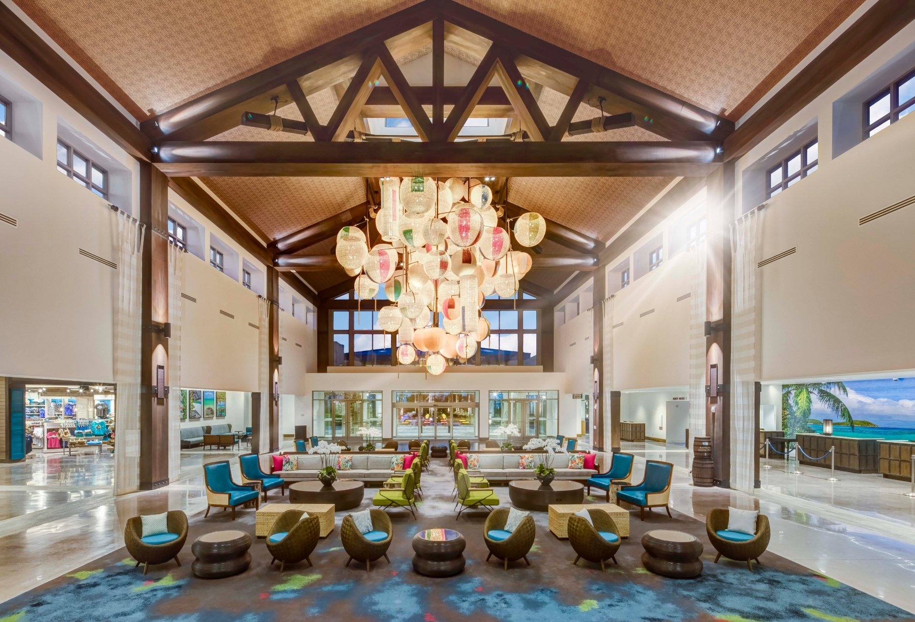 Lobby of Sapphire Falls Resort on trip to Universal Orlando Resort