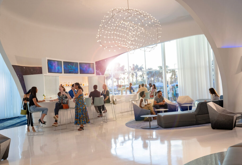The lobby of Universal Stella Nova Resort at Universal Orlando Resort.