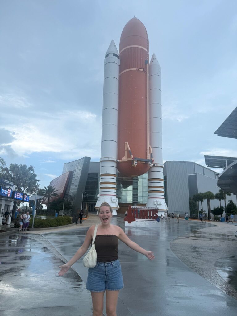 Iris with the space shuttle Atlantis during her visit to the Kennedy Space Center